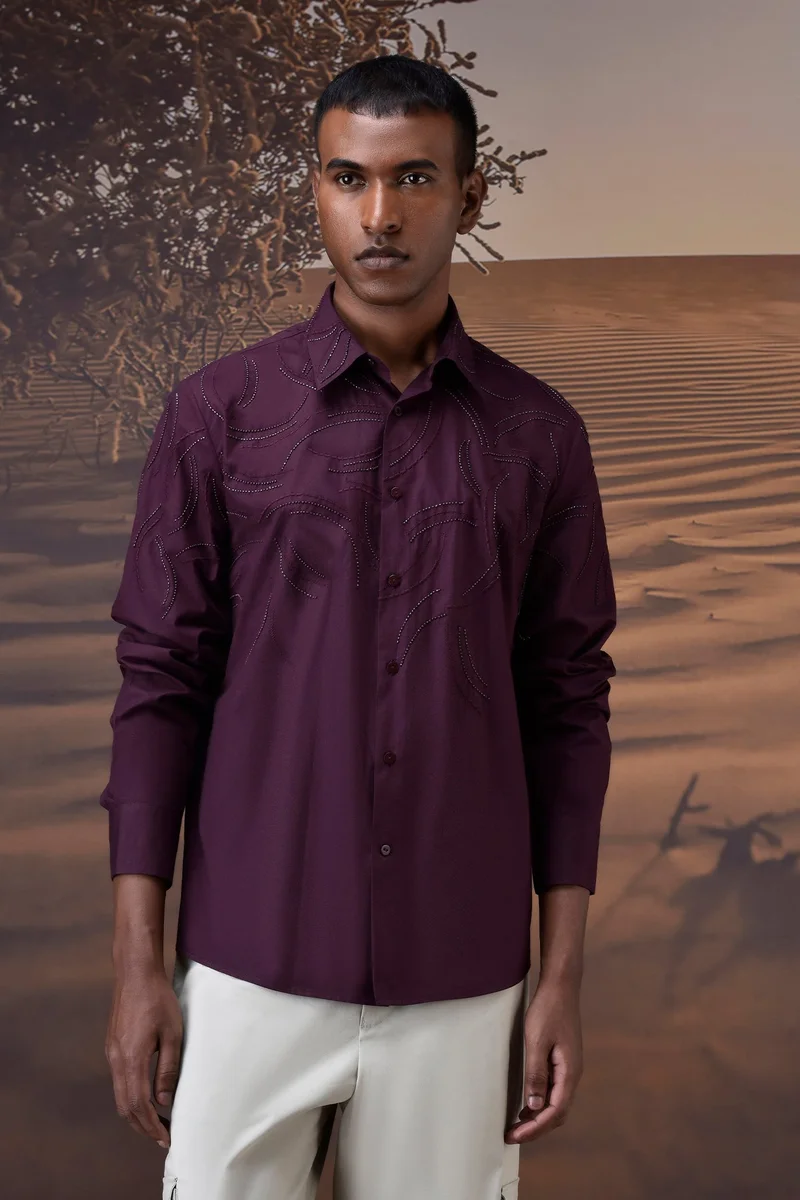 Genes Lecoanet Hemant Embroidered Cherry Lacquer Poplin Shirt